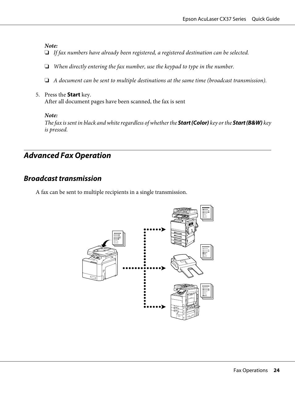 Advanced fax operation, Broadcast transmission | Epson AcuLaser CX37DNF User Manual | Page 24 / 28