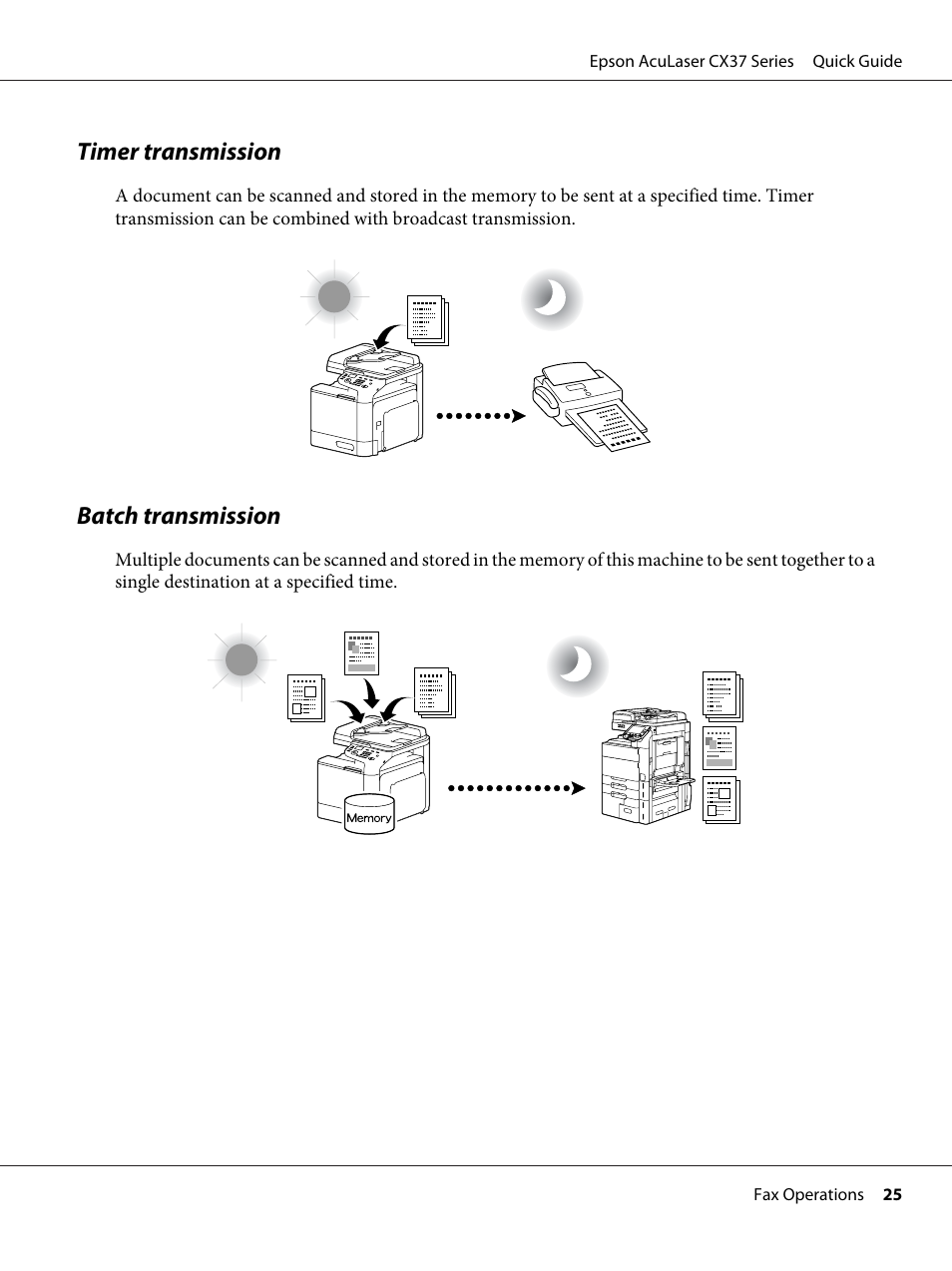 Timer transmission, Batch transmission | Epson AcuLaser CX37DNF User Manual | Page 25 / 28