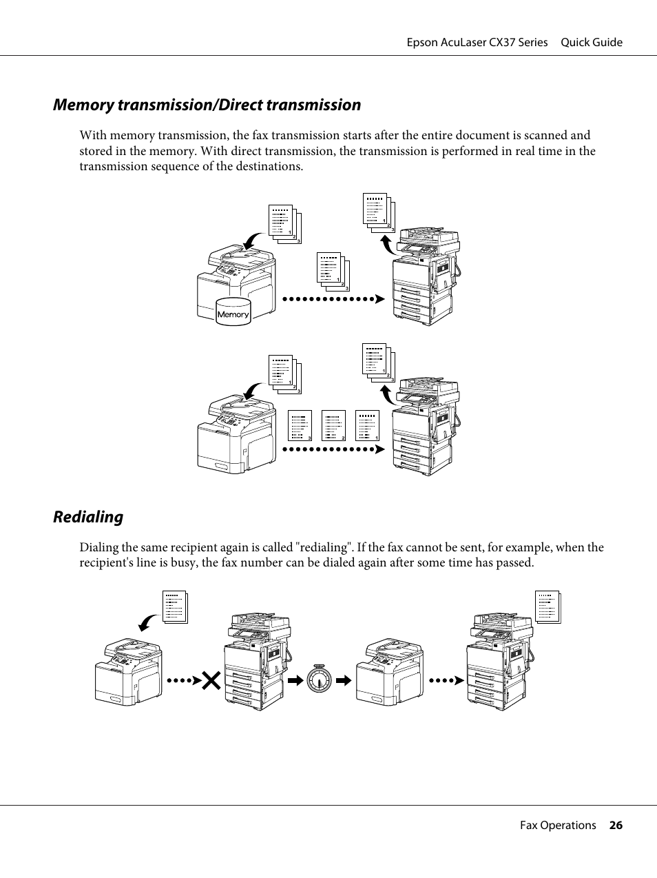 Redialing | Epson AcuLaser CX37DNF User Manual | Page 26 / 28