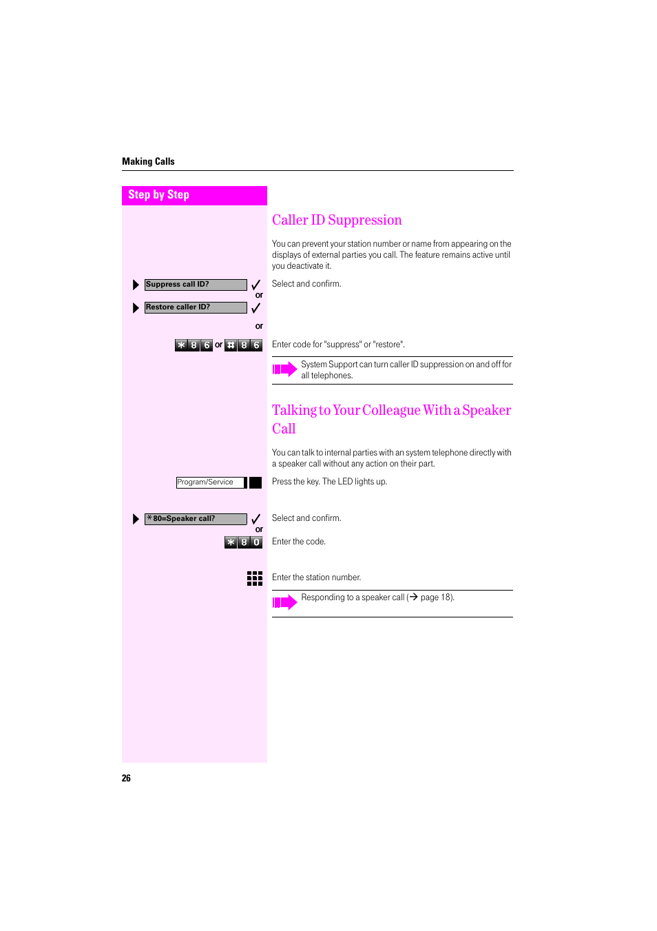 Caller id suppression, Talking to your colleague with a speaker call | Deutsche Telekom Octophon F400 User Manual | Page 26 / 106
