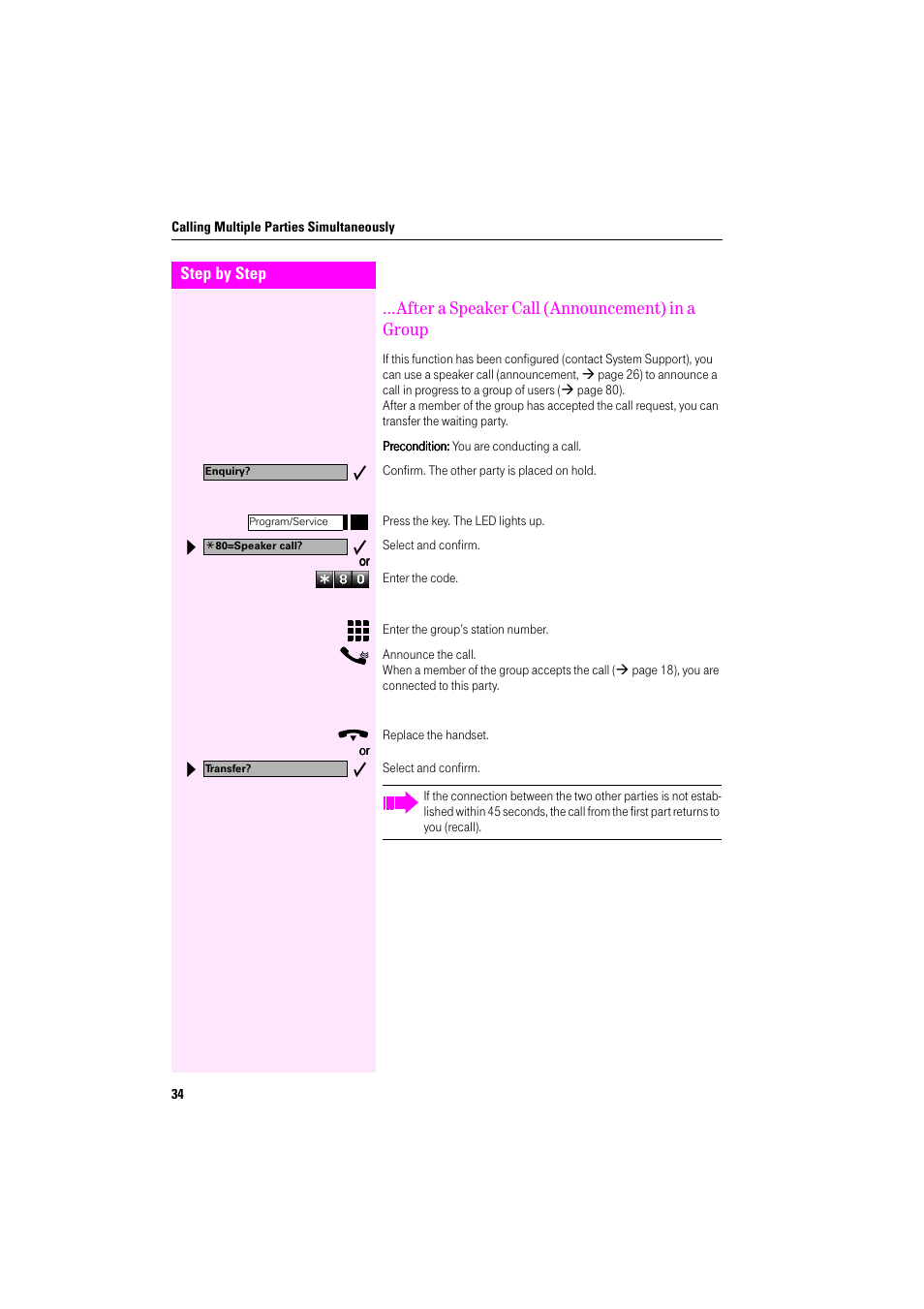 After a speaker call (announcement) in a group | Deutsche Telekom Octophon F400 User Manual | Page 34 / 106