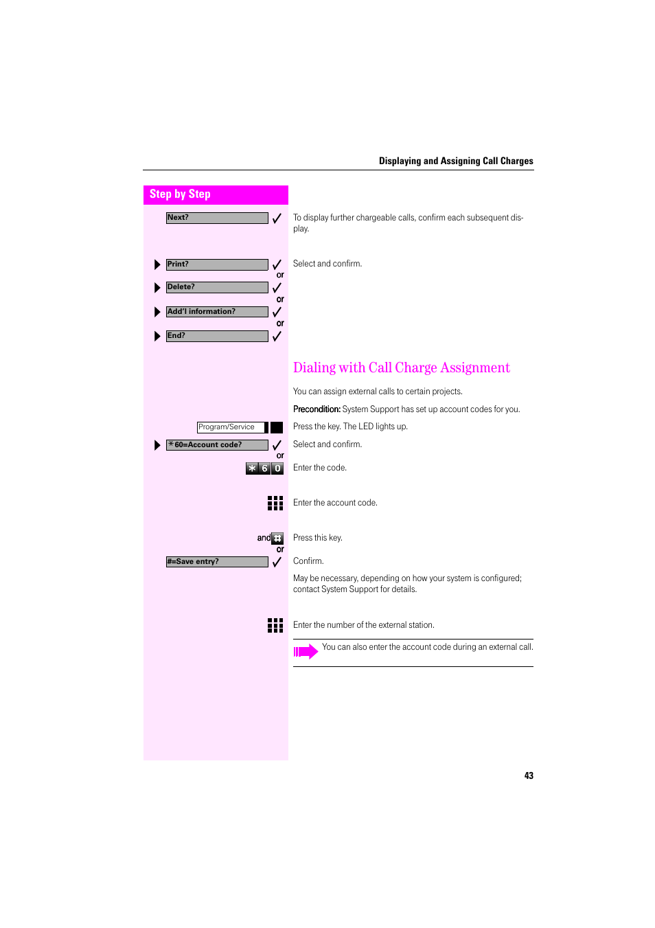 Dialing with call charge assignment | Deutsche Telekom Octophon F400 User Manual | Page 43 / 106