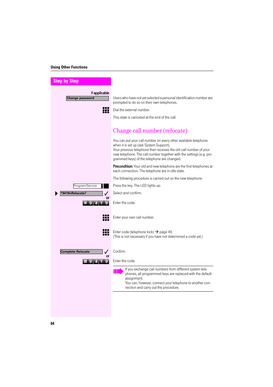 Change call number (relocate), Our call number | Deutsche Telekom Octophon F400 User Manual | Page 64 / 106