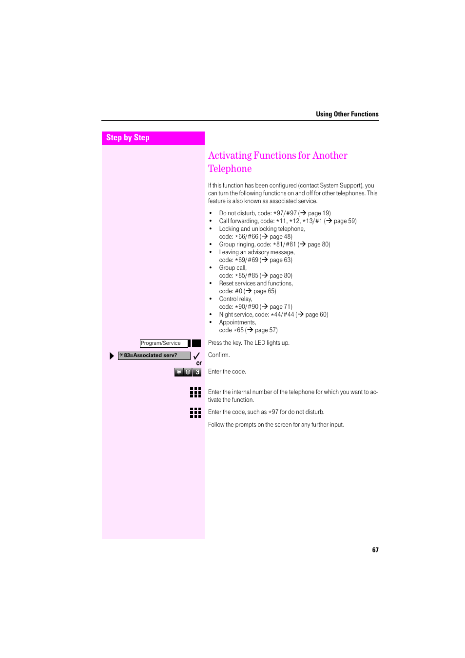 Activating functions for another telephone | Deutsche Telekom Octophon F400 User Manual | Page 67 / 106