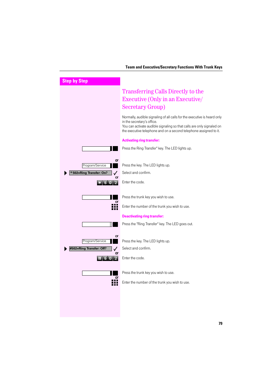 Activating ring transfer, Deactivating ring transfer | Deutsche Telekom Octophon F400 User Manual | Page 79 / 106