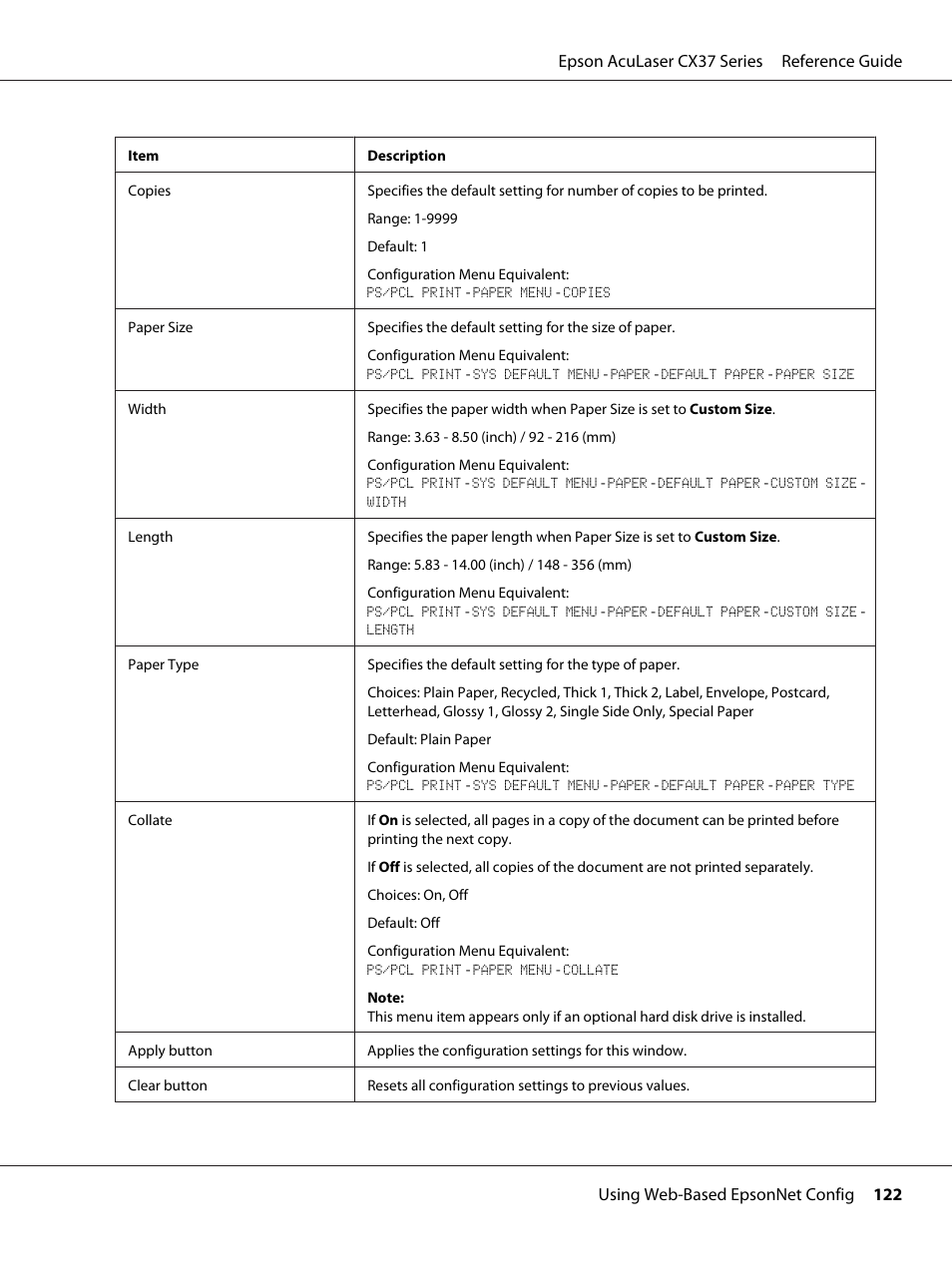 Epson AcuLaser CX37DNF User Manual | Page 122 / 197