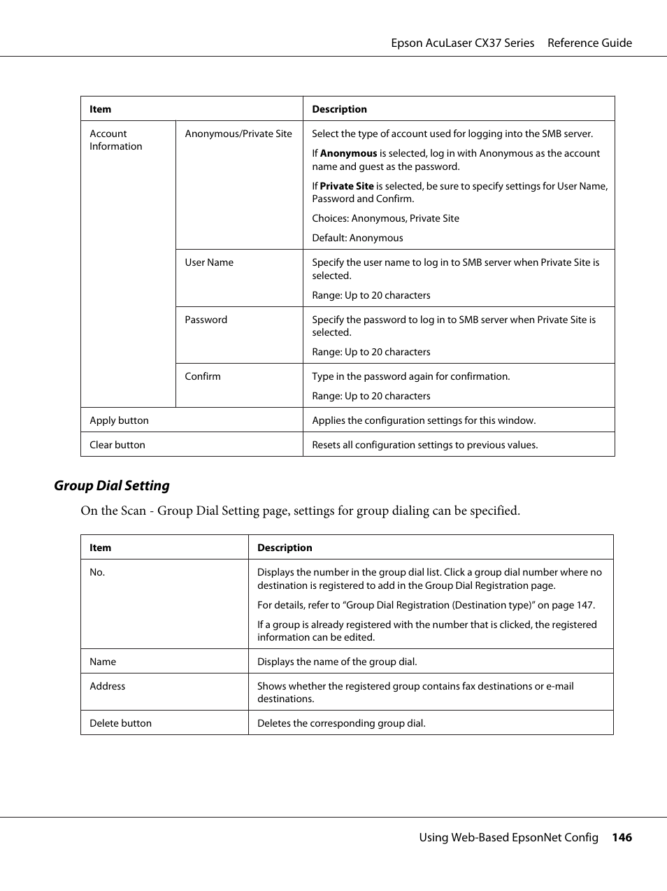 Group dial setting | Epson AcuLaser CX37DNF User Manual | Page 146 / 197