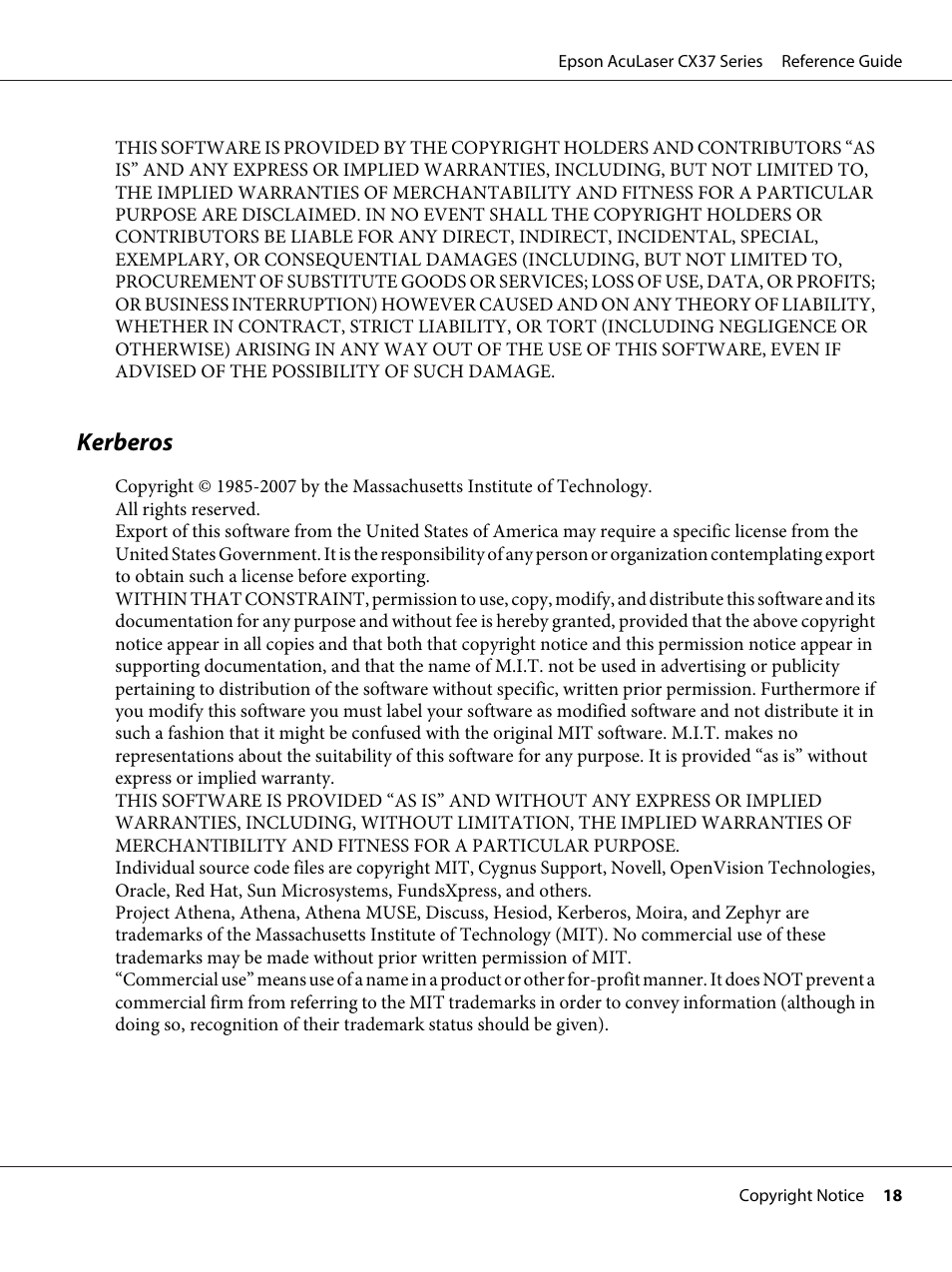 Kerberos | Epson AcuLaser CX37DNF User Manual | Page 18 / 197