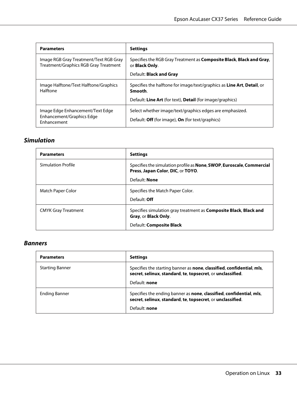 Simulation, Banners | Epson AcuLaser CX37DNF User Manual | Page 33 / 197