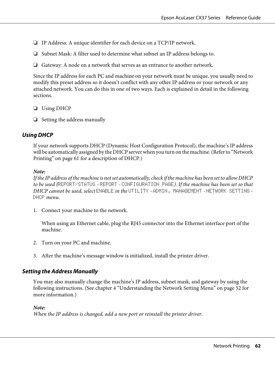Epson AcuLaser CX37DNF User Manual | Page 62 / 197
