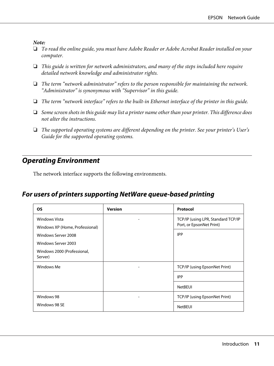 Operating environment | Epson AcuLaser M8000N User Manual | Page 11 / 137