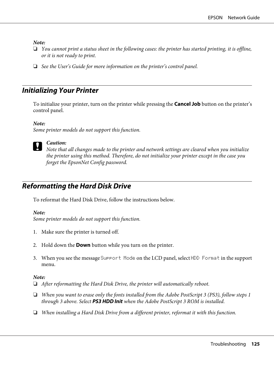 Initializing your printer, Reformatting the hard disk drive | Epson AcuLaser M8000N User Manual | Page 125 / 137