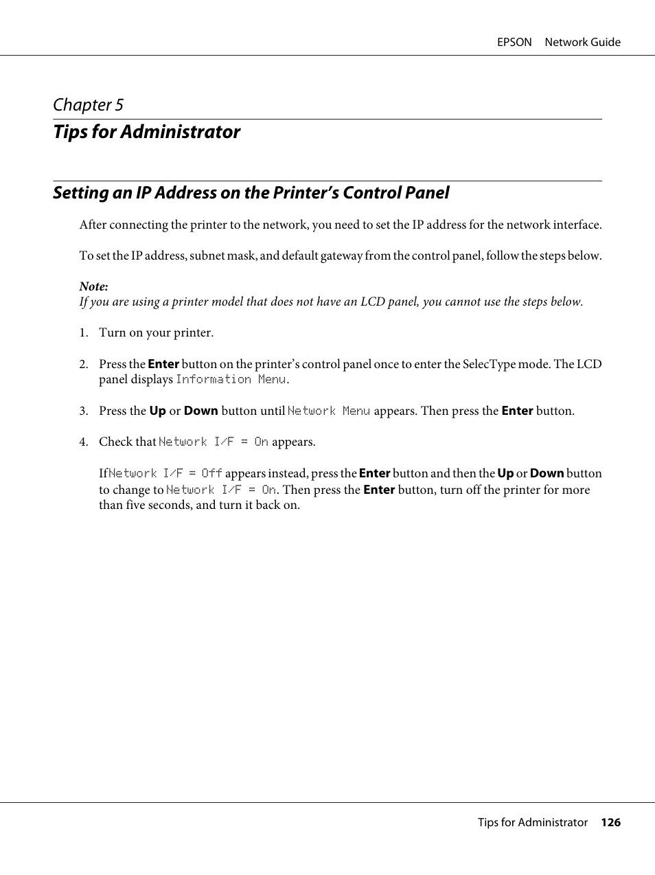 Tips for administrator, Chapter 5 tips for administrator, Chapter 5 | Epson AcuLaser M8000N User Manual | Page 126 / 137