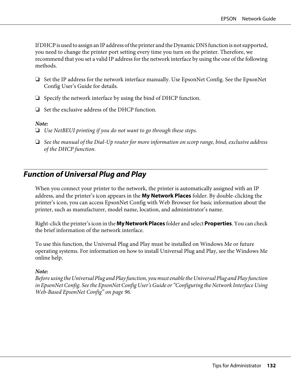 Function of universal plug and play | Epson AcuLaser M8000N User Manual | Page 132 / 137