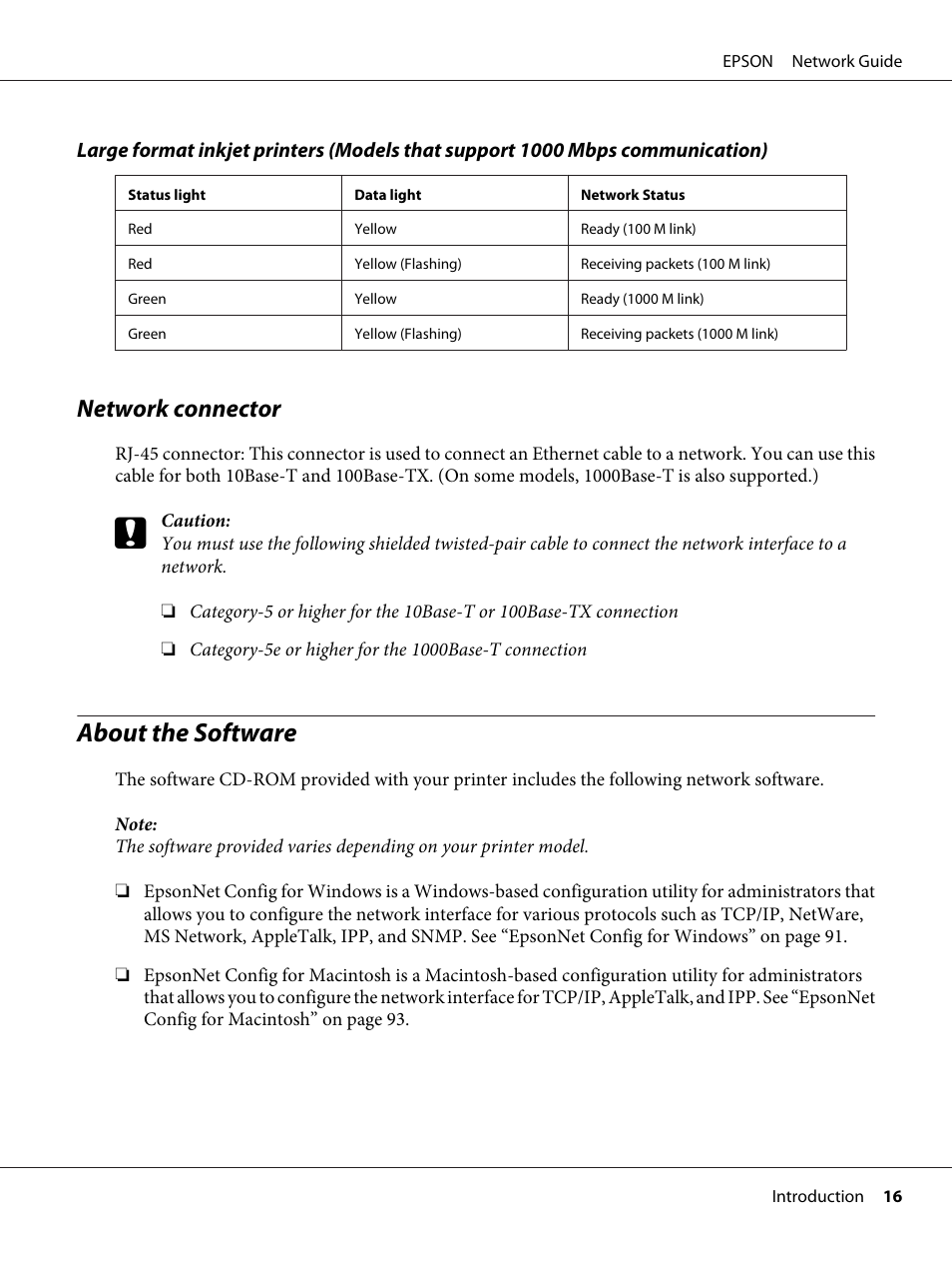 Network connector, About the software | Epson AcuLaser M8000N User Manual | Page 16 / 137