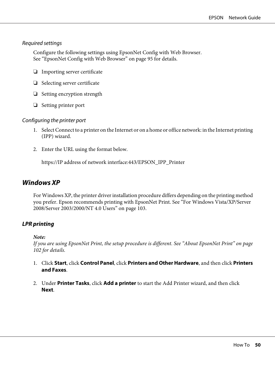 Windows xp | Epson AcuLaser M8000N User Manual | Page 50 / 137