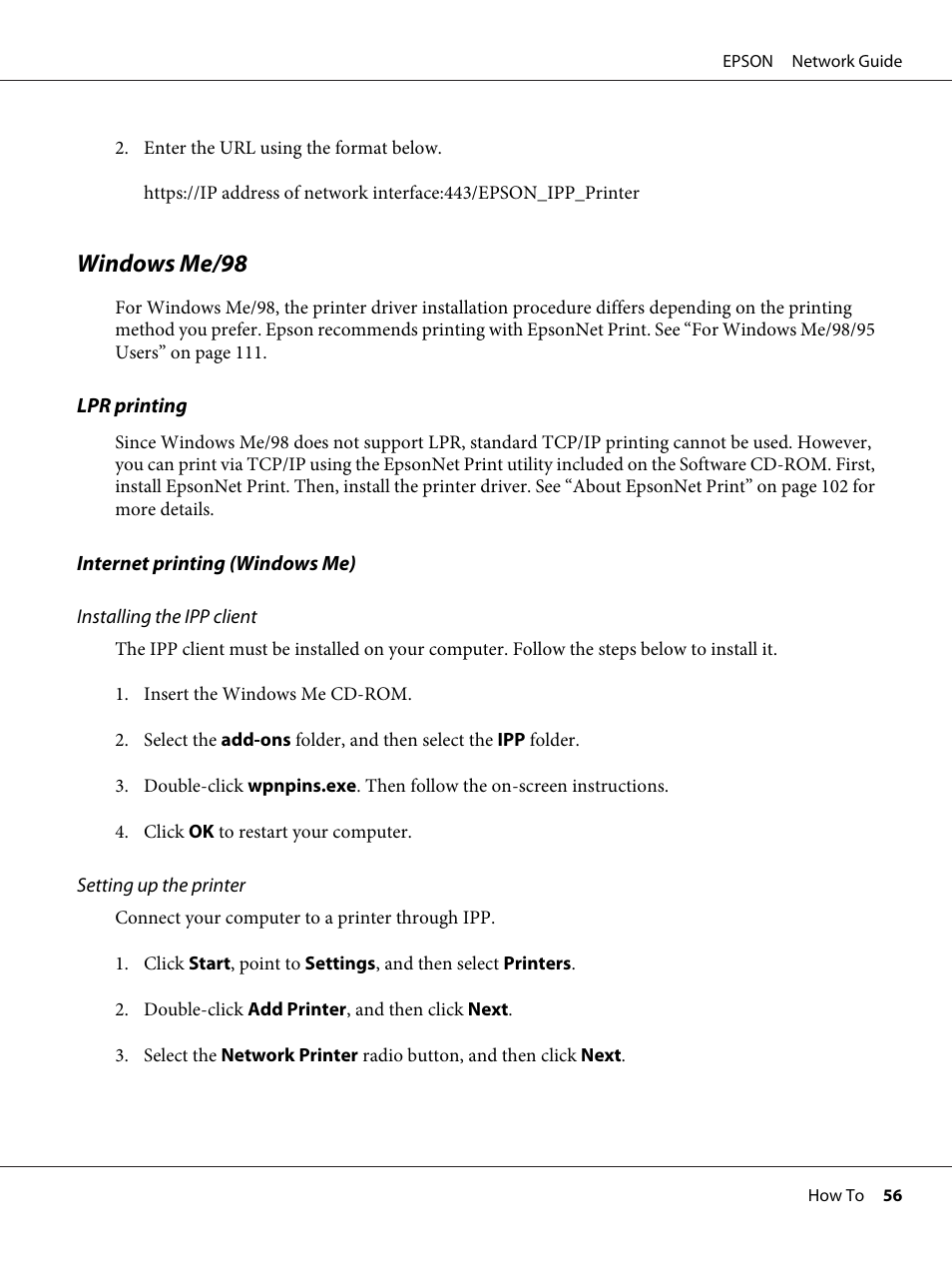 Windows me/98 | Epson AcuLaser M8000N User Manual | Page 56 / 137