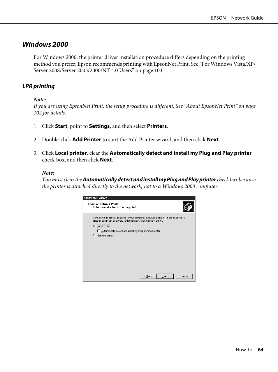 Windows 2000 | Epson AcuLaser M8000N User Manual | Page 64 / 137