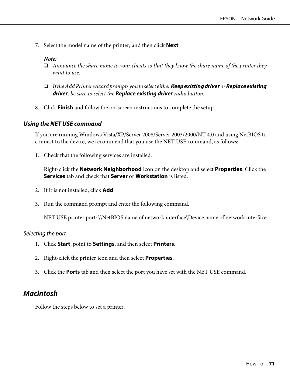 Macintosh | Epson AcuLaser M8000N User Manual | Page 71 / 137