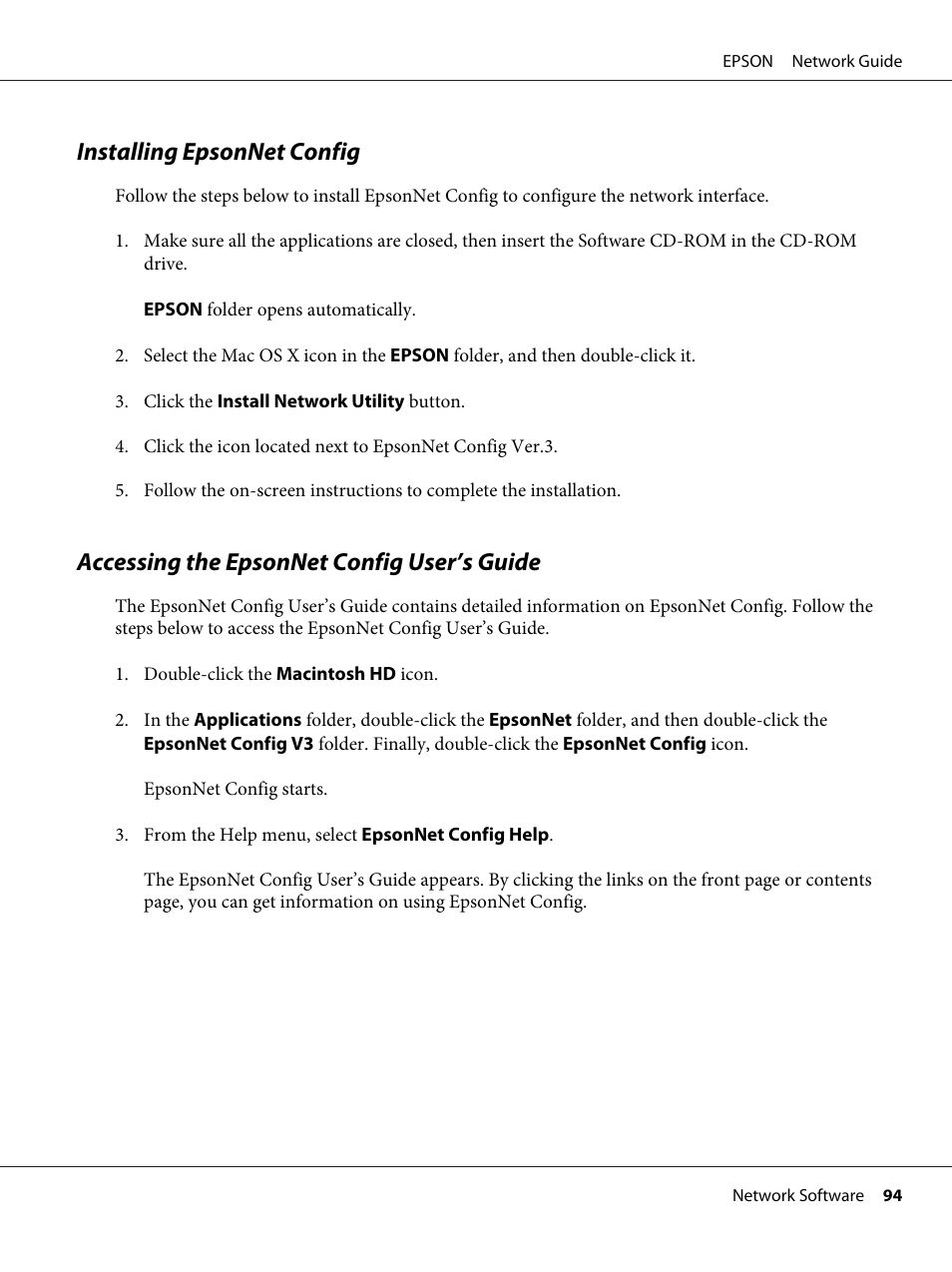 Installing epsonnet config, Accessing the epsonnet config user’s guide | Epson AcuLaser M8000N User Manual | Page 94 / 137