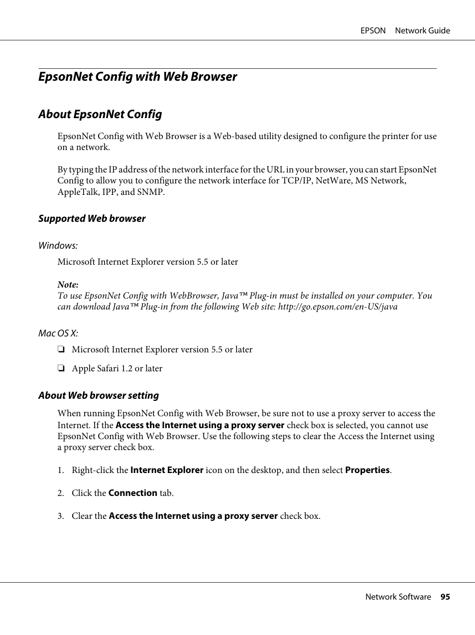 Epsonnet config with web browser, About epsonnet config | Epson AcuLaser M8000N User Manual | Page 95 / 137