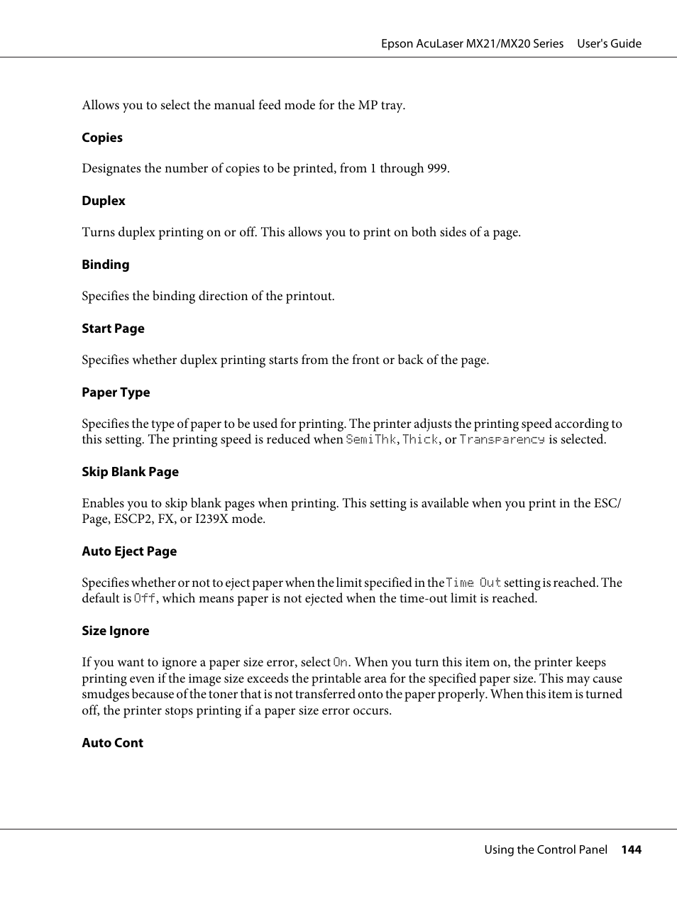 Epson AcuLaser MX20DNF User Manual | Page 144 / 286