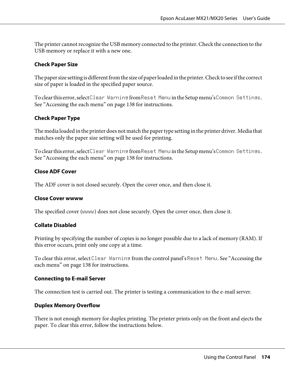 Epson AcuLaser MX20DNF User Manual | Page 174 / 286