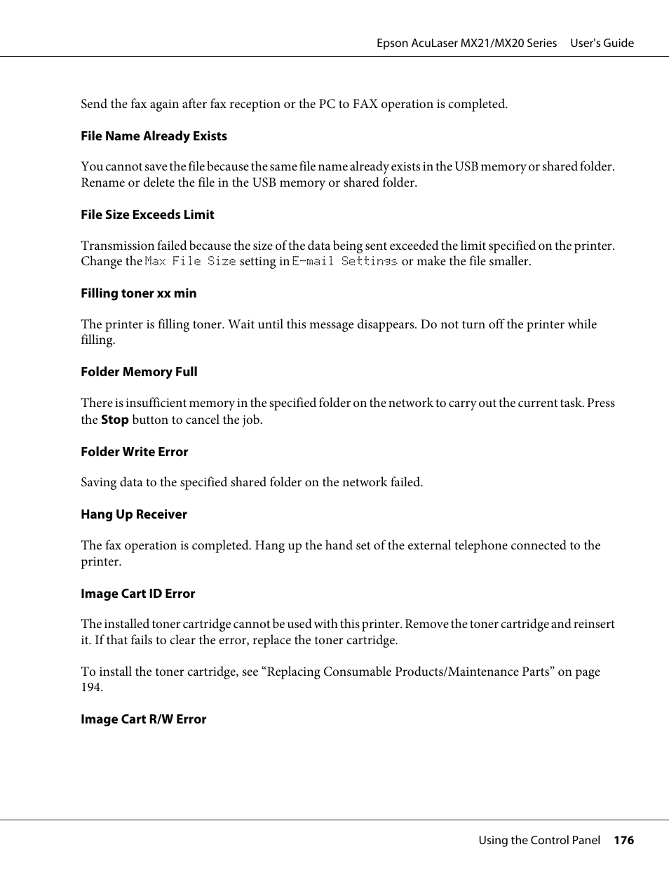 Epson AcuLaser MX20DNF User Manual | Page 176 / 286