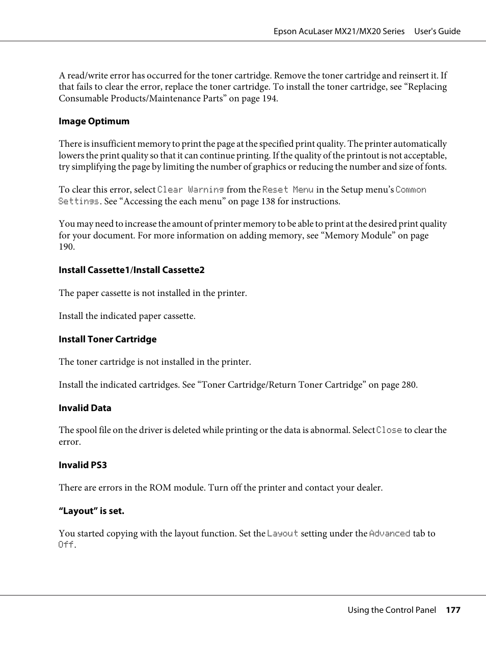 Epson AcuLaser MX20DNF User Manual | Page 177 / 286