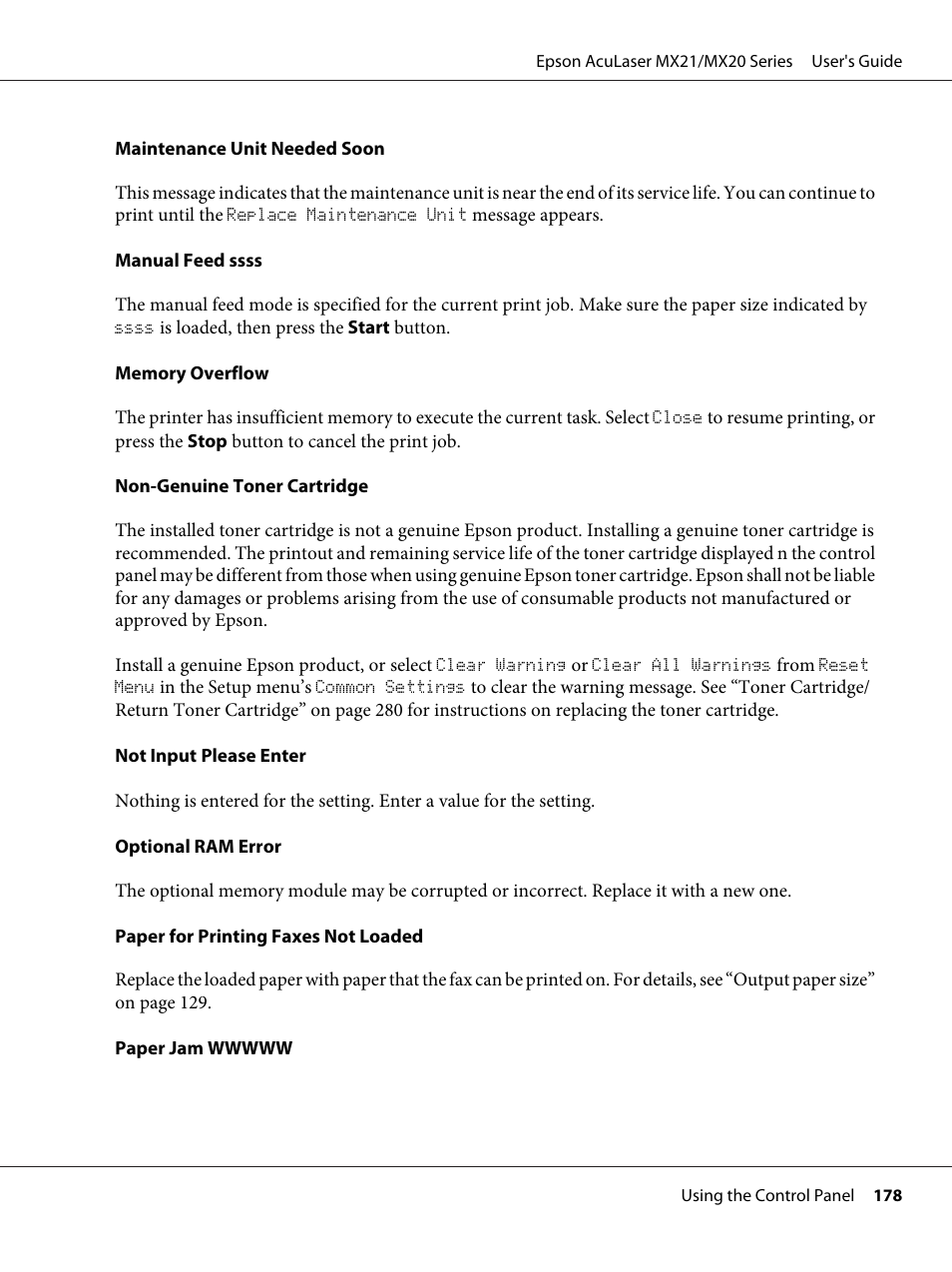 Epson AcuLaser MX20DNF User Manual | Page 178 / 286
