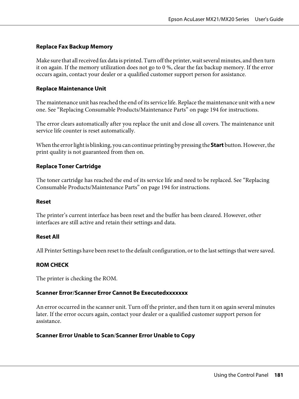 Epson AcuLaser MX20DNF User Manual | Page 181 / 286