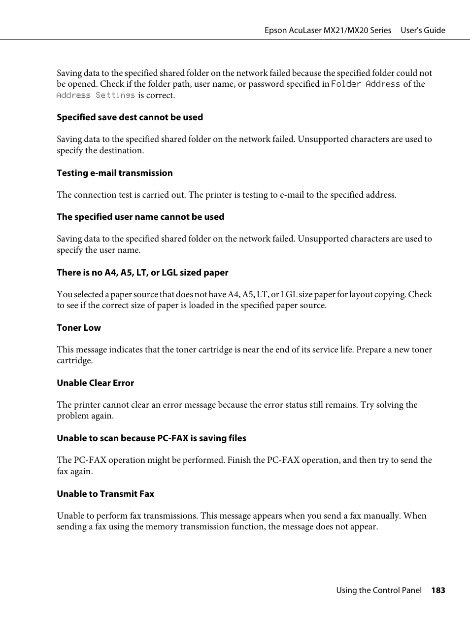 Epson AcuLaser MX20DNF User Manual | Page 183 / 286