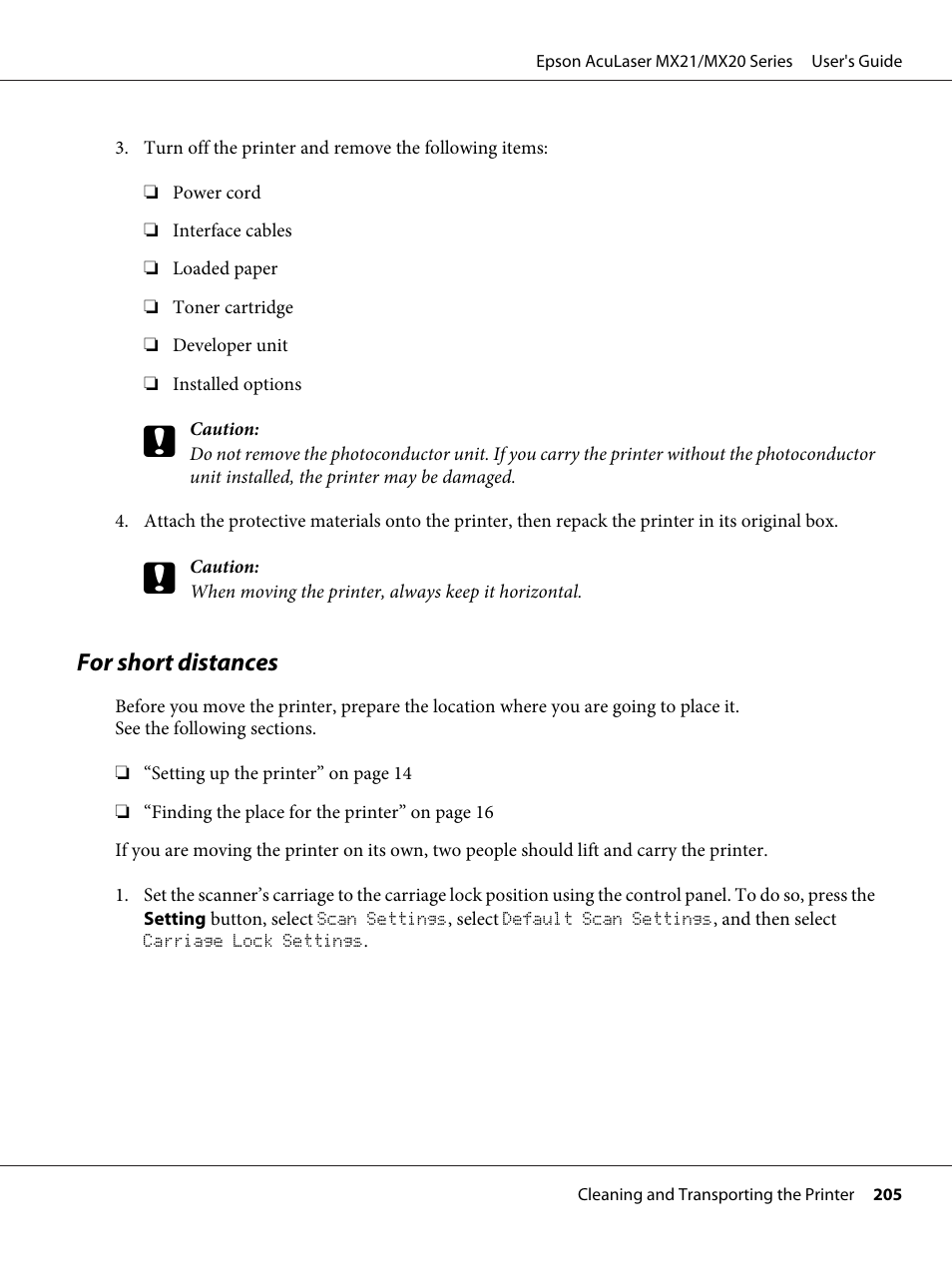 For short distances | Epson AcuLaser MX20DNF User Manual | Page 205 / 286
