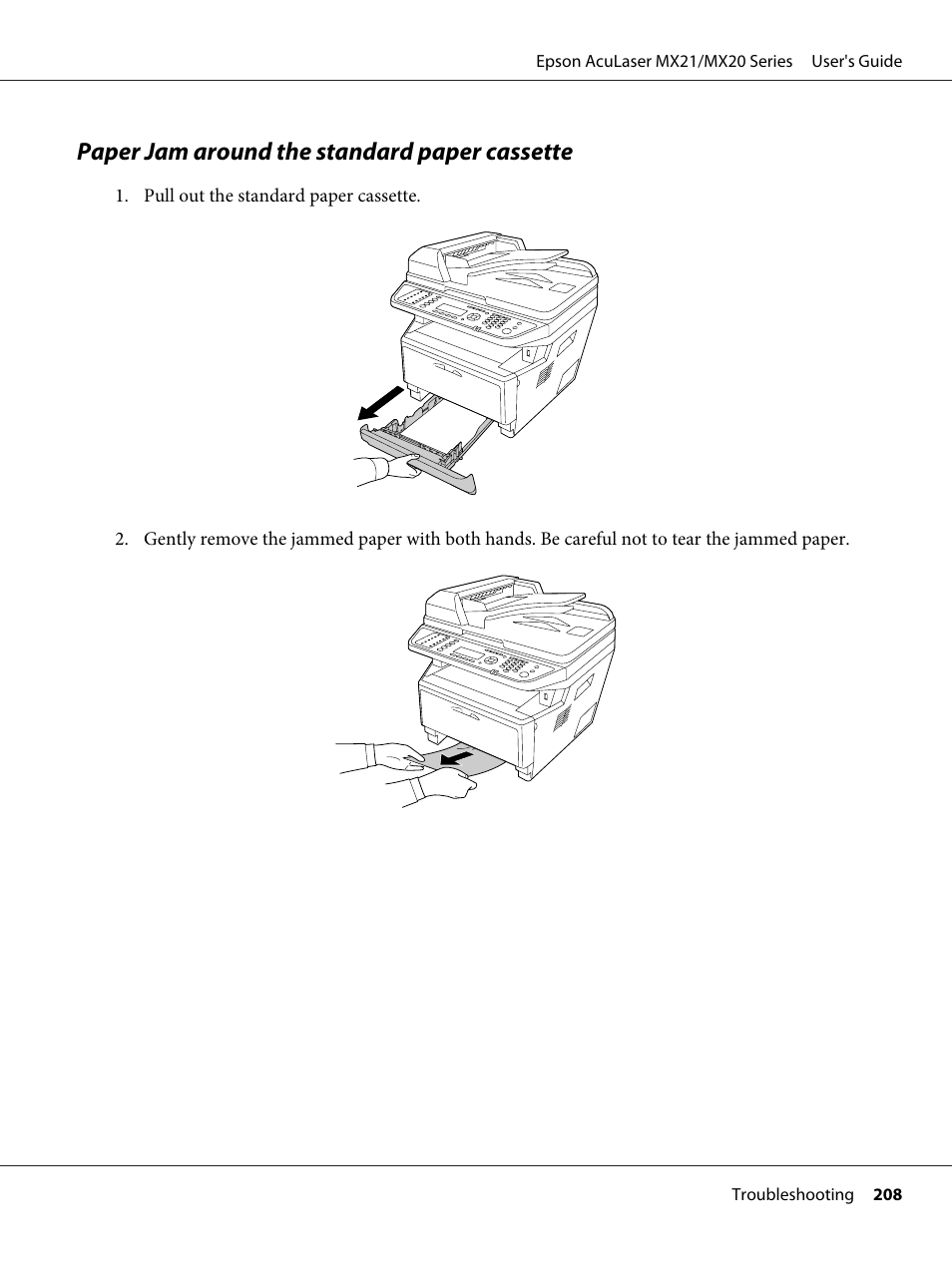 Paper jam around the standard paper cassette | Epson AcuLaser MX20DNF User Manual | Page 208 / 286