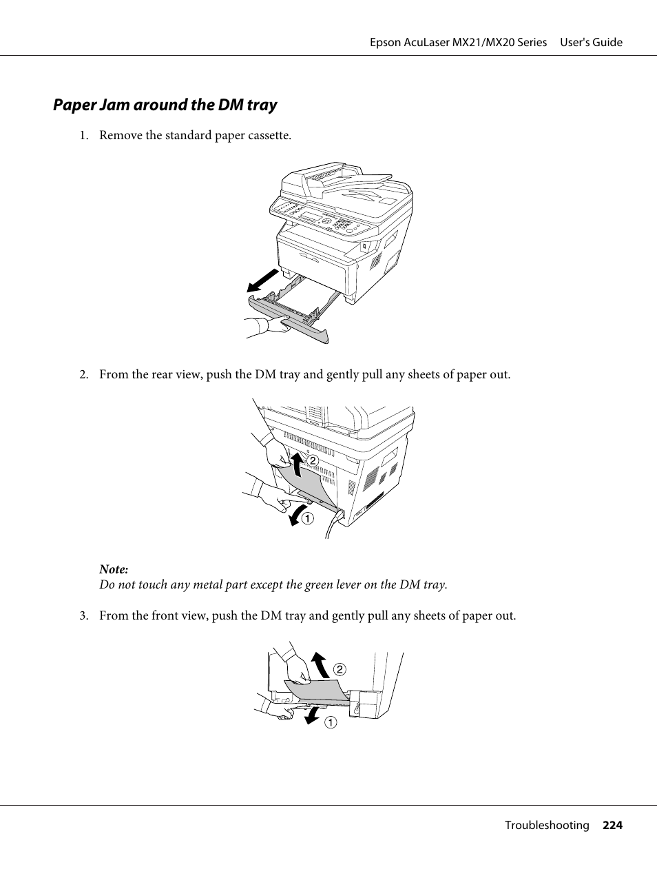 Paper jam around the dm tray | Epson AcuLaser MX20DNF User Manual | Page 224 / 286
