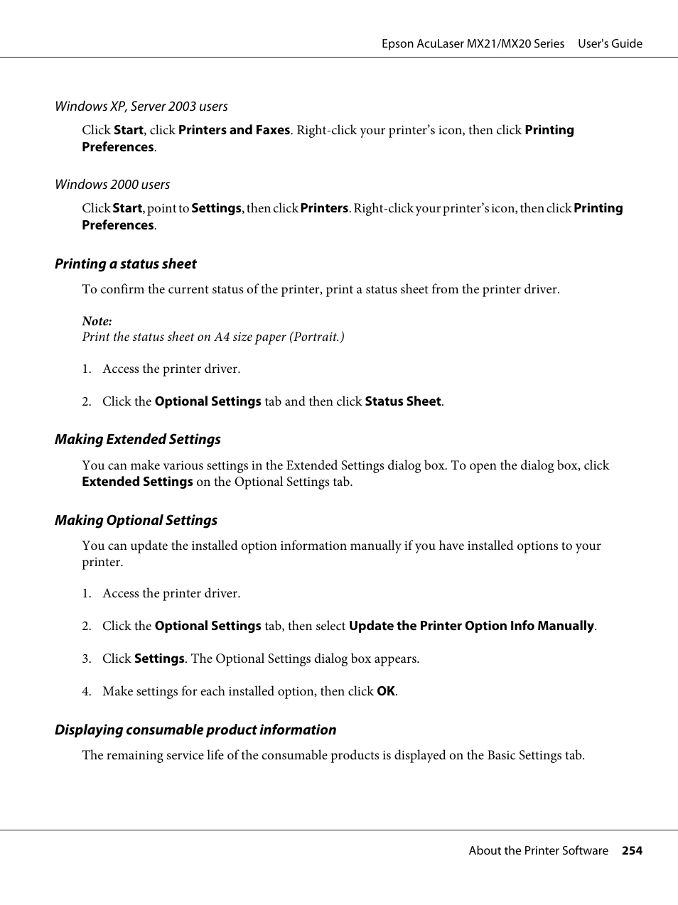 Epson AcuLaser MX20DNF User Manual | Page 254 / 286