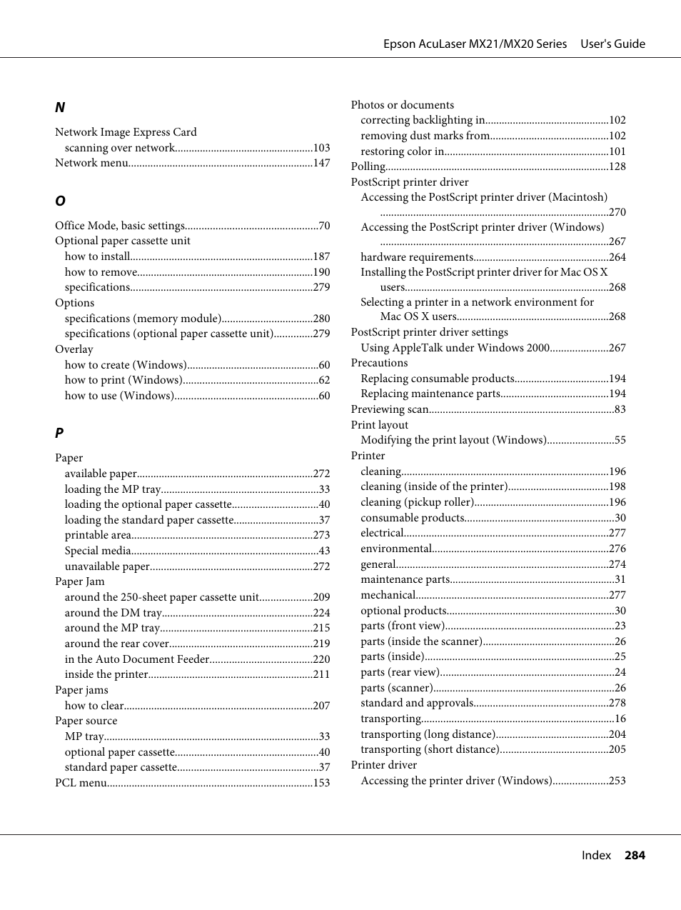 Epson AcuLaser MX20DNF User Manual | Page 284 / 286