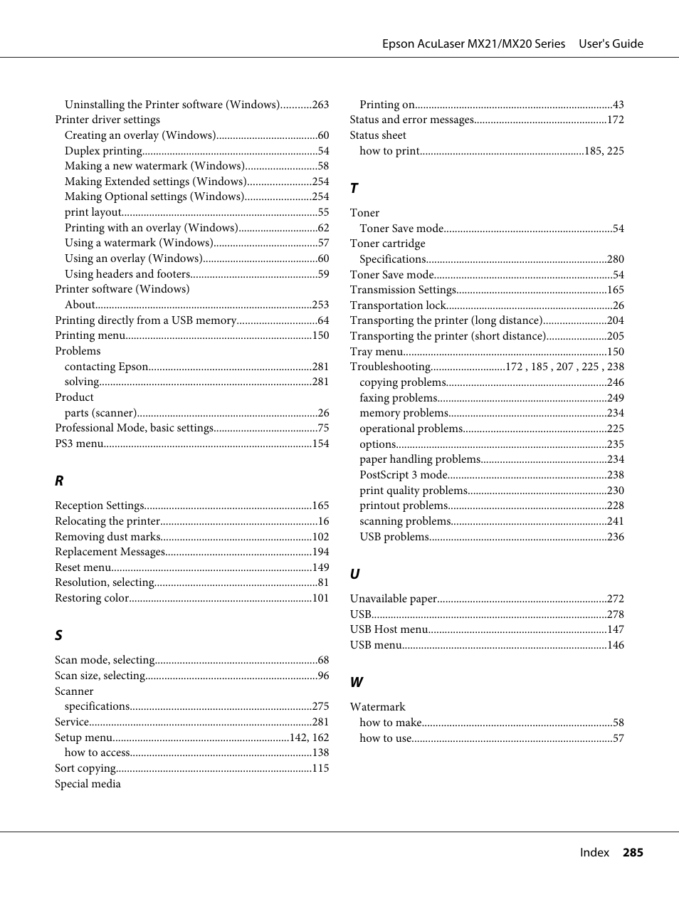 Epson AcuLaser MX20DNF User Manual | Page 285 / 286