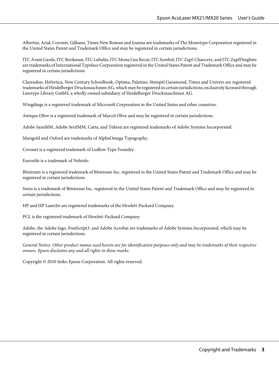 Epson AcuLaser MX20DNF User Manual | Page 3 / 286