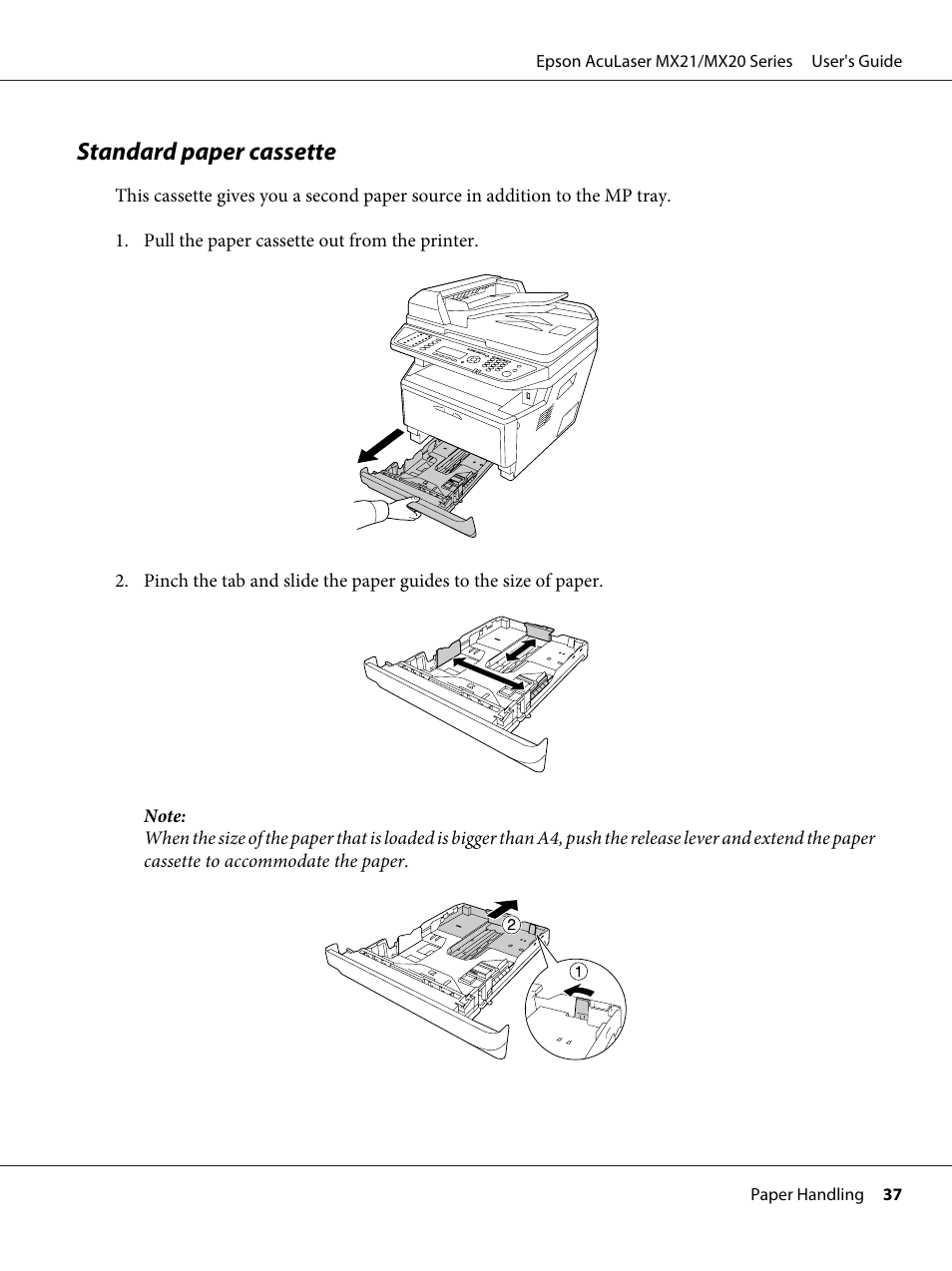 Standard paper cassette | Epson AcuLaser MX20DNF User Manual | Page 37 / 286