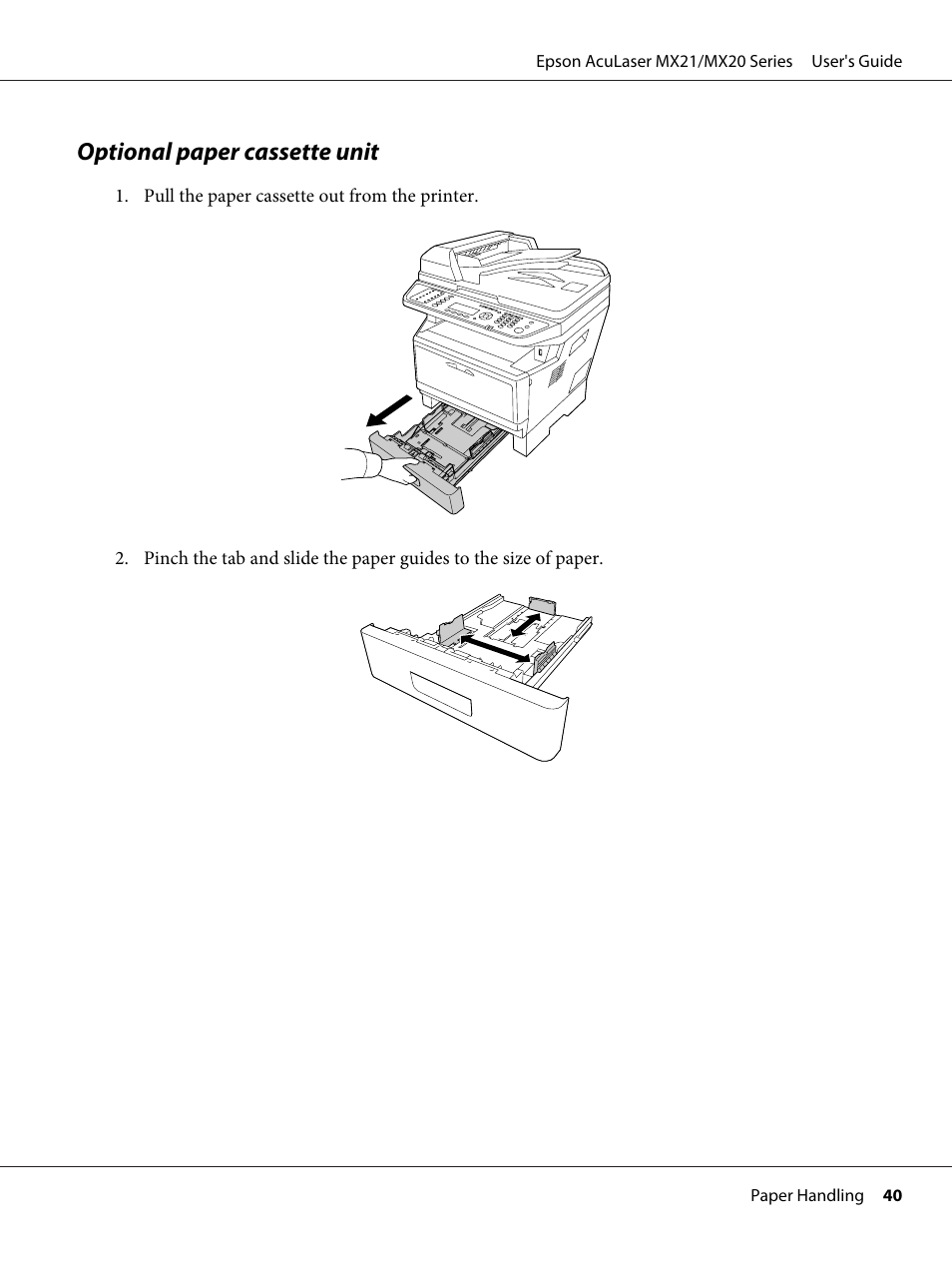 Optional paper cassette unit | Epson AcuLaser MX20DNF User Manual | Page 40 / 286