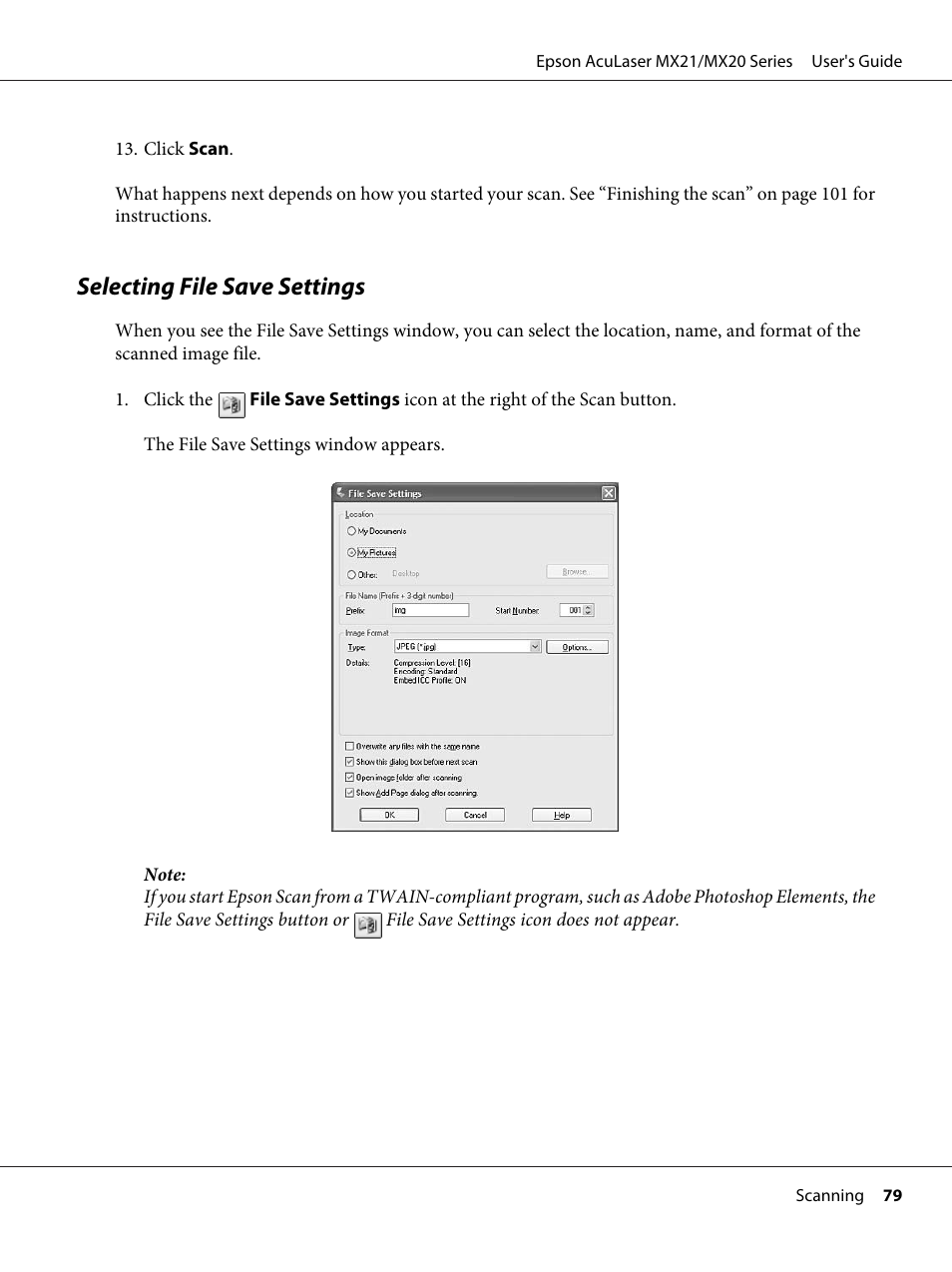 Selecting file save settings | Epson AcuLaser MX20DNF User Manual | Page 79 / 286