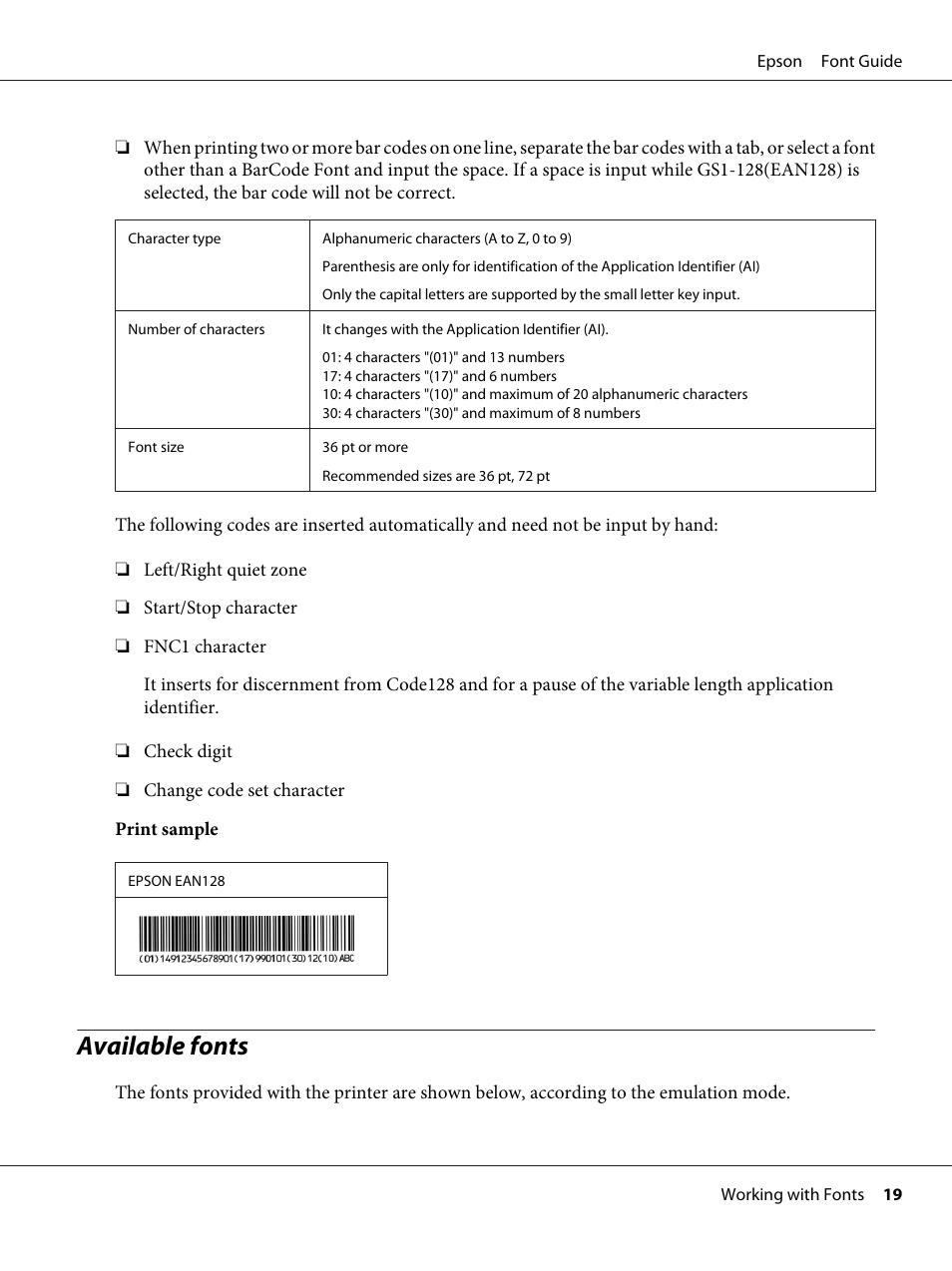 Available fonts | Epson AcuLaser MX20DNF User Manual | Page 19 / 38