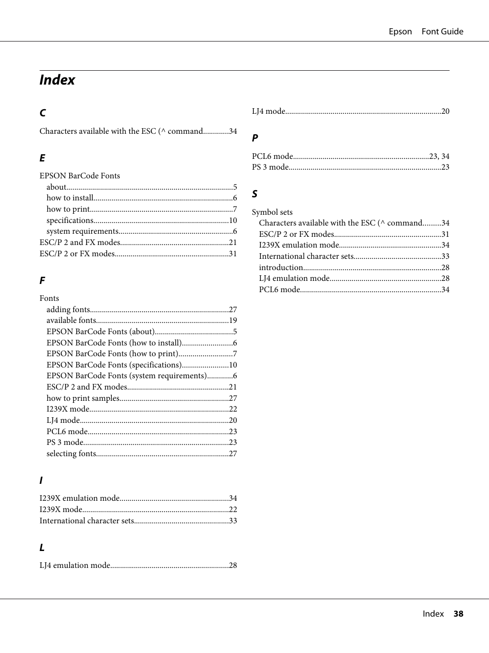 Index | Epson AcuLaser MX20DNF User Manual | Page 38 / 38