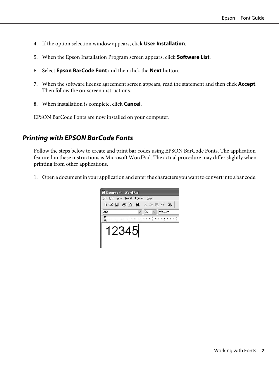 Printing with epson barcode fonts | Epson AcuLaser MX20DNF User Manual | Page 7 / 38