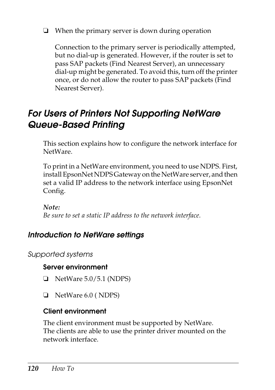 For users of printers not supporting netware, Queue-based printing | Epson COLOR Copy Station 8600 User Manual | Page 120 / 242