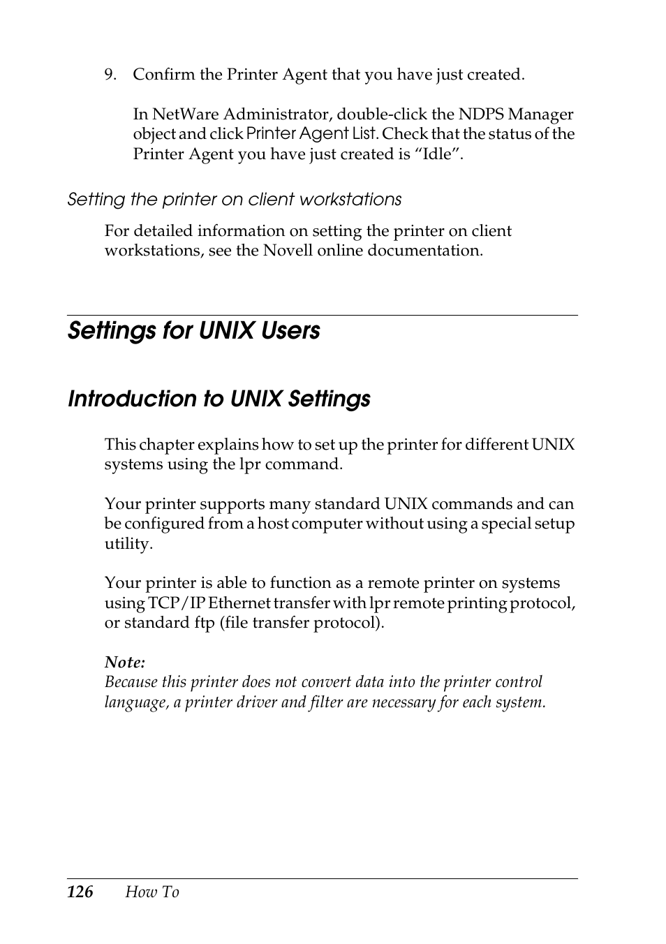 Settings for unix users, Introduction to unix settings | Epson COLOR Copy Station 8600 User Manual | Page 126 / 242