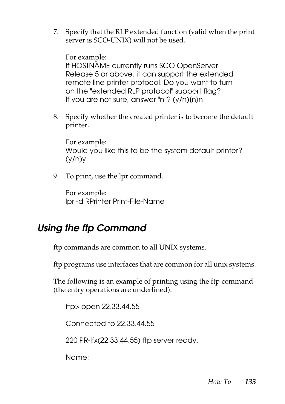 Using the ftp command | Epson COLOR Copy Station 8600 User Manual | Page 133 / 242