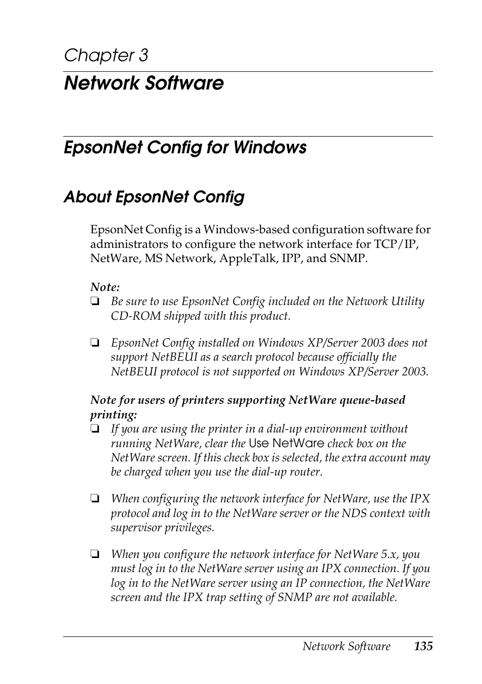 Network software, Epsonnet config for windows, About epsonnet config | Chapter 3 | Epson COLOR Copy Station 8600 User Manual | Page 135 / 242