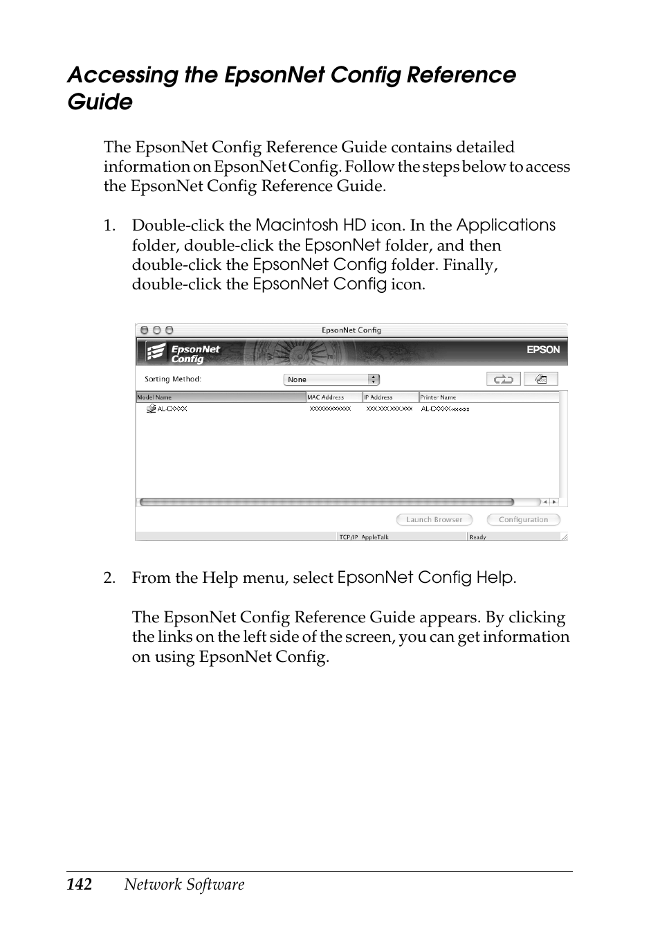 Accessing the epsonnet config reference guide | Epson COLOR Copy Station 8600 User Manual | Page 142 / 242